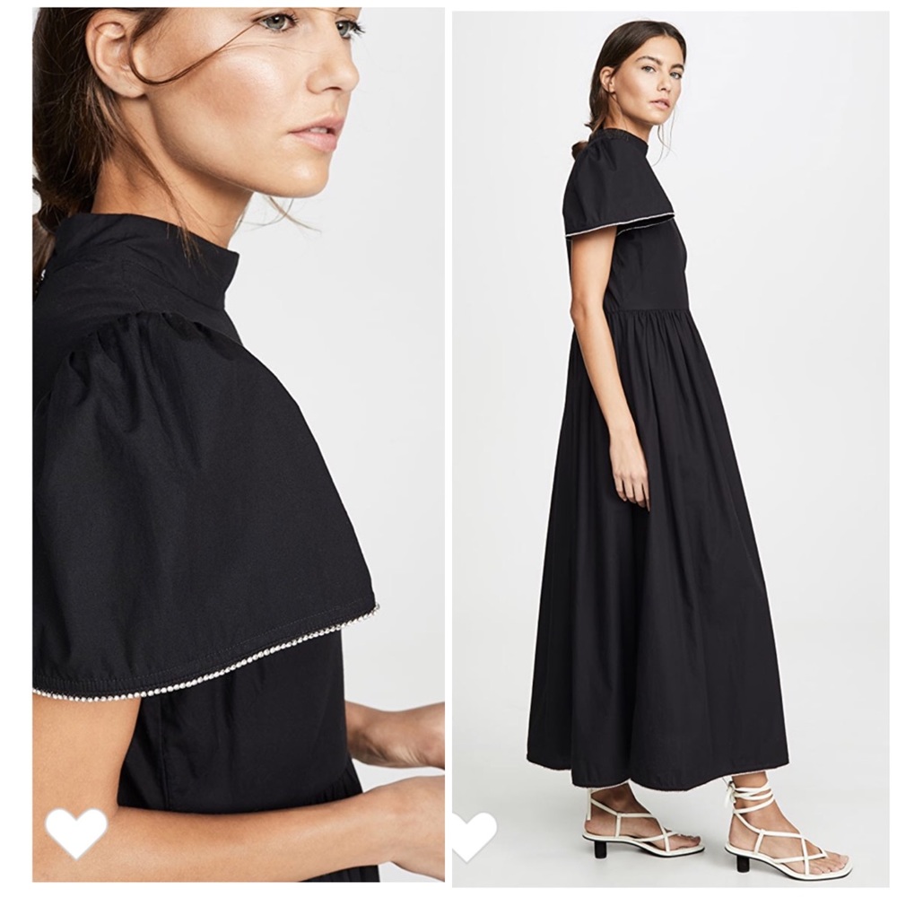RHODE Black Maxi Cape-Sleeve Dress